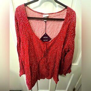 NWT-Ava and Viv tie front peplum top with button sleeve - polka dot - size 2x